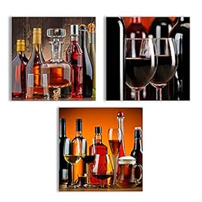 Canvas Wall Art Abstract Vintage Wine Cup Pictures Home Wall Decorations for Kitchen Streched and Framed - 12"x12"x3 Panels