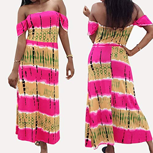 JDgoods Fashion Womens Sexy Tie Dyeing Print Off Shoulder Backless Short Sleeve Dress Pink