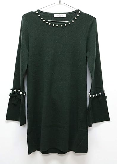 Amazon ギャラリービスコンティgallery Visconti チュニック パールビーズ フリル 長袖 リボン 伸縮性 ニット レディース 19秋 モスグリーン 59 カタログ掲載 ワンピース チュニック 通販