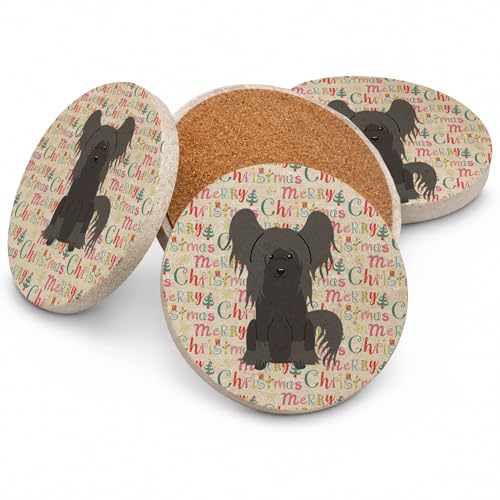Caroline's Treasures Merry Christmas Chinese Crested Black Large Sandstone Coas…