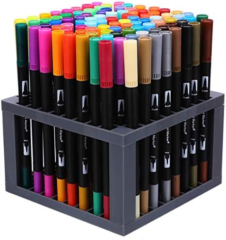 RIANCY Dual Tip Brush Pen Art Markers,100 Color Watercolor Markers Set with 96 Hole Desk Stand,Pencil & Brush Holder,Blending Markers,Paint Markers for Calligraphy,Painting,Drawing,Manga,Illustration