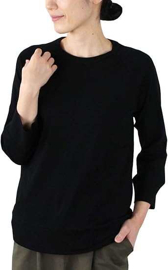 Amazon Co Jp Harmonie Organic Cotton アルモニ オーガニックコットン フライス ゆったりラグラン8分袖 Black ブラック レディース フリーサイズ 服 ファッション小物