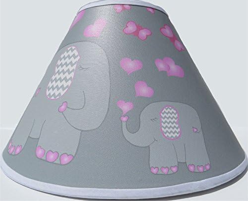 Pink Elephant Lamp Shade with Hearts and Butterflies Jungle Safari Elephant Nursery Decor