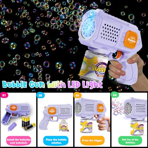 Bombble 2 Pcs Automatic Bubble Gun - 8000+ Bubbles/Min Via 10 Holes, Leakproof and Portable, LED Lights, Bubble Machine for Children - Birthday/Wedding/Party/Gift