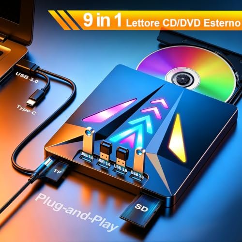 External DVD CD Player for PC, External DVD Burner USB 3.0 -/+RW/ROM Drive with 4 USB Ports Portable 5Gbps Speed for Laptop, Desktop, Windows 11/10/8/7/XP/Vista, Linux, MacOS