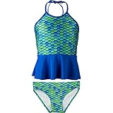 Fin Fun, Peplum Tankini Set, Aussie Green Top, Aussie Green Bottoms, Girl's Medium