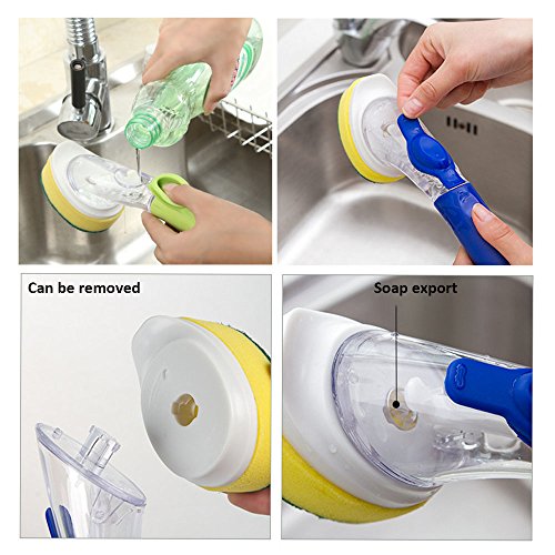 SYOOY Multifunctional Cleaning Brushes Scrub Brush Long Handle Kitchen Multipurpose Scrubber with 1 Replacement Brush Head Blue 9"L x 6.3"W
