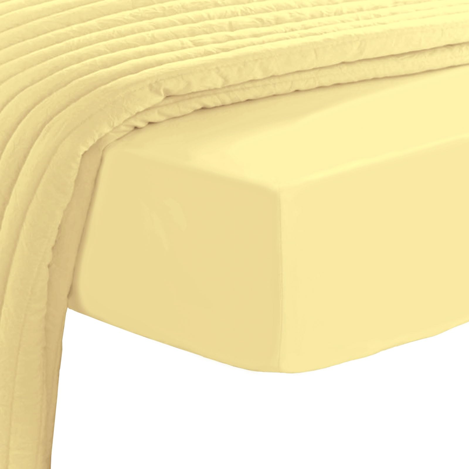Pizuna Luxury Cotton European Single Fitted Sheet Mellow Yellow, 800 Thread Count 100% Long Staple Cotton Fitted Sheet Single Bed 100 X 200cm, Sateen Weave Crisp Fitted Sheets Deep Fit 40 cm 1 PC