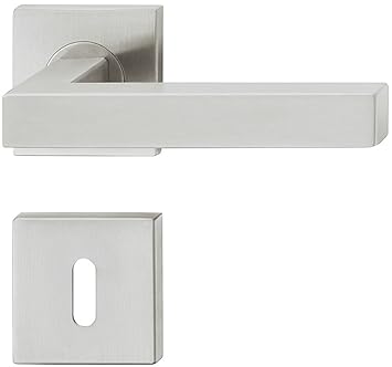 JUVA Design Drückergarnitur Edelstahl Türbeschlag eckig Türgriff auf Rosette für Innentüren - LDH 2166 | BB - Buntbart | Edel