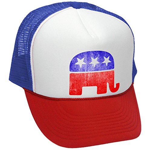 REPUBLICAN ELEPHANT - GRUNGE STYLE RETRO LOOK - Unisex Adult Trucker Cap Hat, RWB