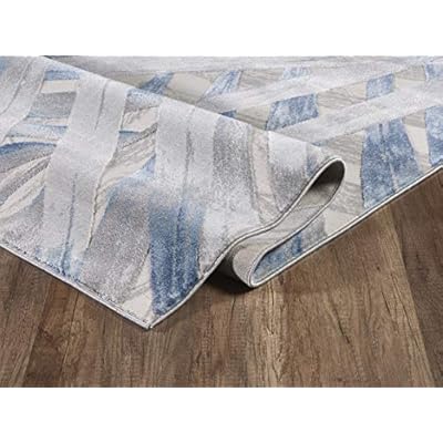 Abani 5'3" X 7'6" Blue Grey & Beige Floral Palm Leaf Pattern Area Rug Rugs - Nova Collection Modern Eclectic Style Accent Rug 51vyyjyX9oL