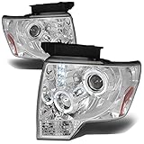 For Ford F-150 Chrome Housing Amber Corner Dual Angel Eyes Halo Projector LED DRL Headlight