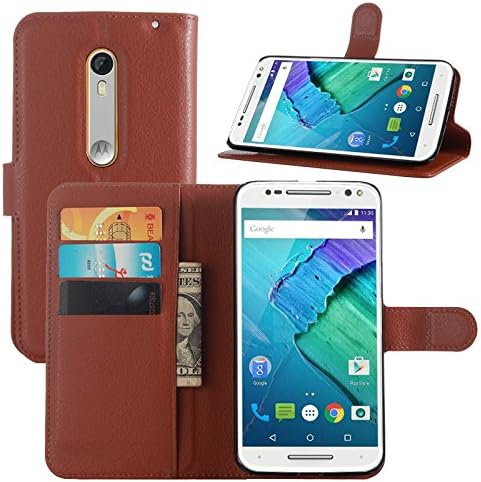 Moto X Pure Edition Wallet Case, Lwang Flip Folio Pu Leather Wallet Pouch Case Cover with Stand Card Slots for Motorola Moto X Style Moto X Pure Edition (leather brown)