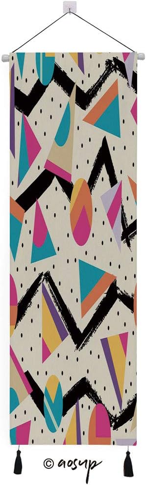 Homenon Art Print on Canvas Wall Hanging Poster Eighties Memphis Fashion Style Geometric Abstract Colorful Design with Home Wall Decoration Poster Painting (13x47inch)