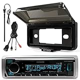 Kenwood In-Dash Marine Boat Audio Bluetooth USB Receiver with Black Waterproof Protective Cover Bundle Combo with Enrock USB/AUX To RCA Interface Mount Cable, 45