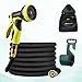 Powerextra 50 ft Non-Kink Expandable Garden Hose, with Double Latex Core,9-Way Spray Nozzle,3/4”Brass Fittings with Shut Off Valve,and Storage Bag, Best 50' Foot Garden Hose-1 Year Warranty （Black）