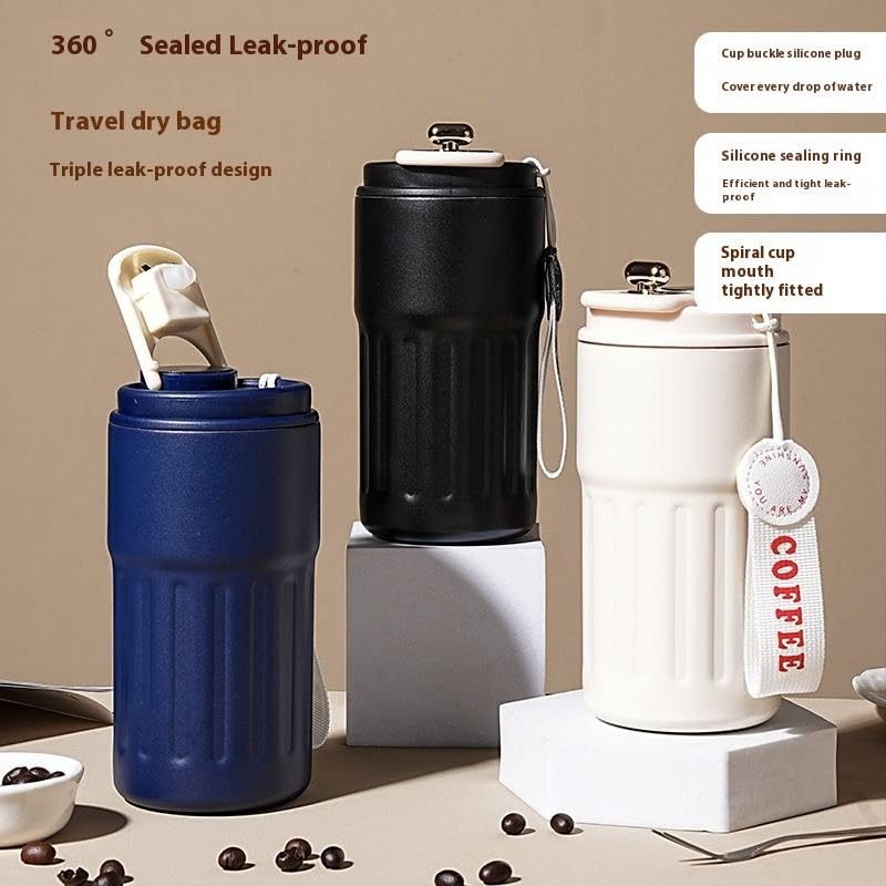 Copo Térmico Café 450ml Inox com Display Digital LED de Temperatura, Antivazamento, Portátil com Alça e Tampa, Isolamento a Vácuo, Mantém Bebidas Quentes e Frias por Horas (Preto)