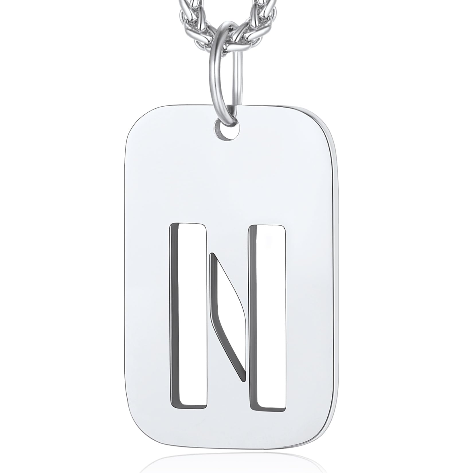 Initial Necklace Dog Tag Chains for Men Jewellery Gifts for Birthday Christmas Fathers Day Mens Pendant Letter N Necklace
