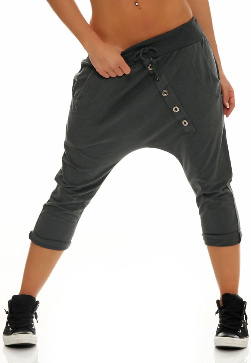 malito more than fashion mailto Short Boyfriend Pants with Button Tape 8015 Women One Size (Dark Grey)