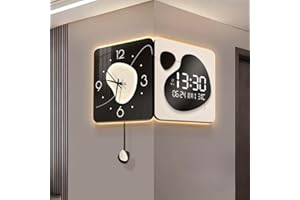 Modern Corner Wall Clock with LED Lights, Dual - Sided Digital and Analog Clock, Home Decoration Clock(Black) (Black)