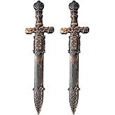 YOMENO 2 Pcs Pirate Sword Plastic Sword with Scabbard Fake Knife for Cosplay Costume Accessories Pirate Party Props Halloween Supplies 11.5 Inches (Bronze)