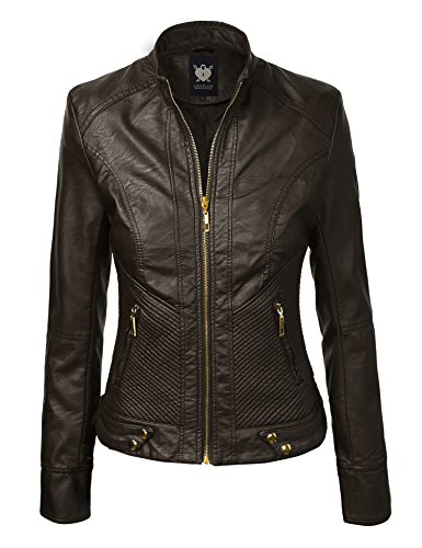 LL Womens Dressy Vegan Leather Biker Jacket XL COFFEE
