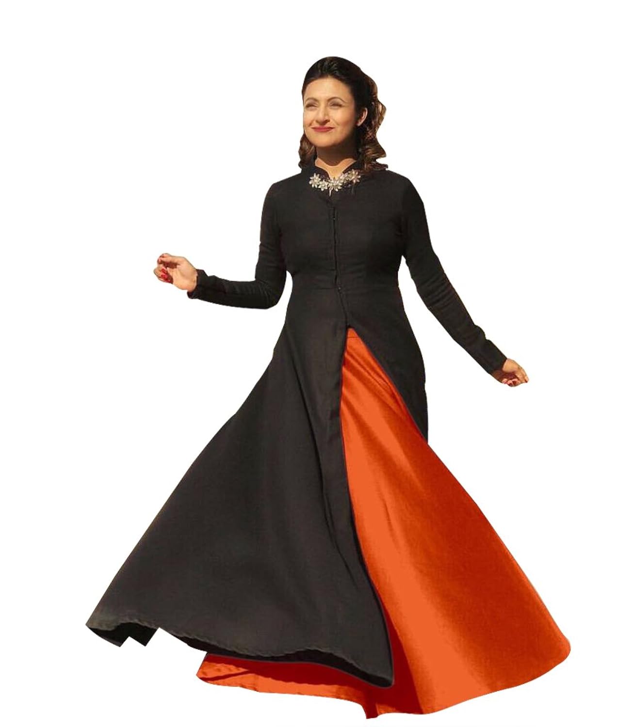 bk fashion women's brown silk plain lehenga