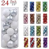 GameXcel Christmas Balls Ornaments for Xmas Tree - Shatterproof Christmas Tree Decorations Large Hanging Ball White & Silver 2.5