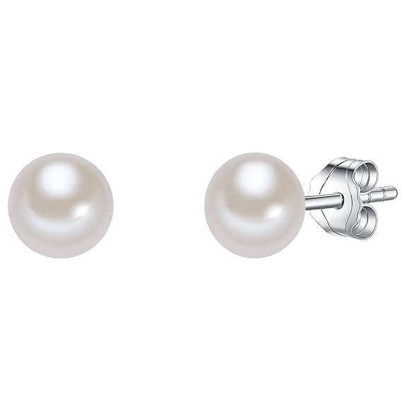 Valero Pearls Damen-Ohrstecker Hochwertige Süßwasser-Zuchtperlen in ca. 6 mm Button weiß 925 Sterling Silber - Perlenohrsteck