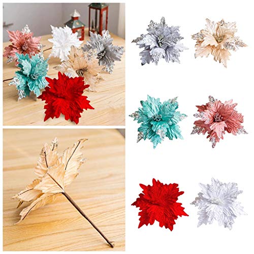 jiumoji 5PCS Glitter Christmas Artificial Flower Tree Hanging Ornaments Festival Xmas Decor (-Pink, 25cm)