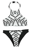 Cupshe Fashion Women's Black&White Diamond Printing Halter Padding Bikini Set