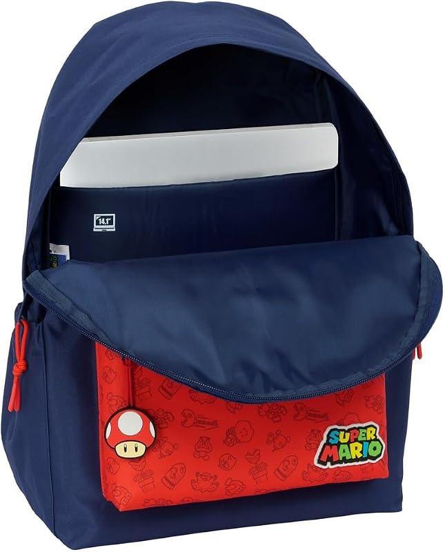 SUPER MARIO TRICK - Zaino per laptop da 14,1", ideale per giovani di diverse età, comodo e versatile, qualità e resistenza, 31 x 13 x 43 cm, blu scuro/rosso, M, Casual