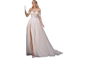 Zxruijing Women's Long Beach Wedding Dresses for Wedding 2025 Lace Applique Tulle Bridal Gowns HC013