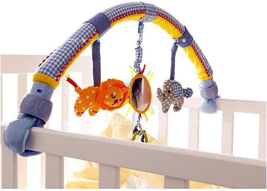 Morbuy Infant Baby Arch Pram Bed Hanging & Cribs Activity Buggy Decorations Prams Stroller Bed Hanging Plush Toys with Rattle/Squeak Bell (Elephant and lion)