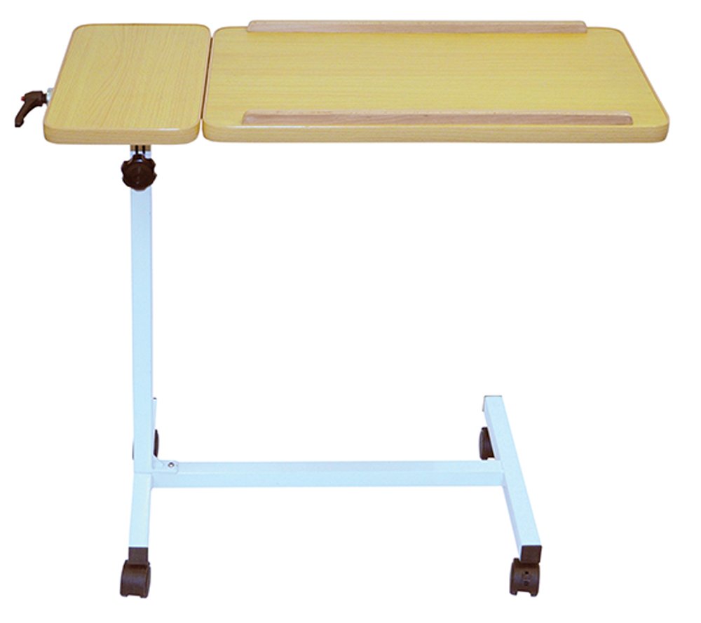 Aidapt Twin Overbed and Chair Table Desk with Hygienic Laminated Easy Clean Top, Height and Angle Adjustment for Writing, Eating, Reading and Hobbies with Easy Move Castors with Brakes.