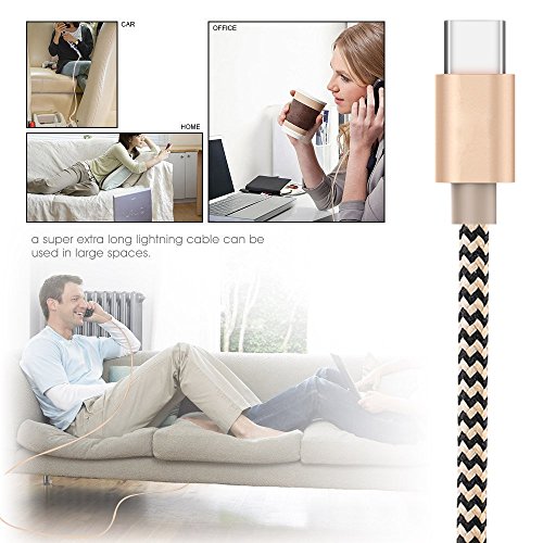 OTISA USB Type C Cable USB C Charger Cord 3Pack 6ft Gold, Charging Nylon Braided Cable For Samsung Galaxy Note 8 S9 S8 plus, MacBook,Google Pixel XL,Nintendo Switch,LG G6,Huawei P9