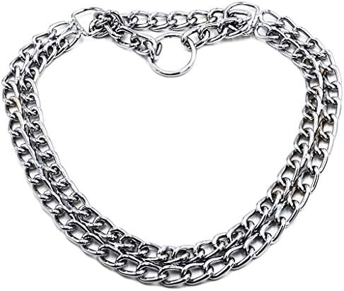Dog Martingale Pinch Choke Collar - Heavy Duty Titan Training Slip P Chain Dog Collar - Adjustable 2 Row Chrome for Small Medium and Large Dogs