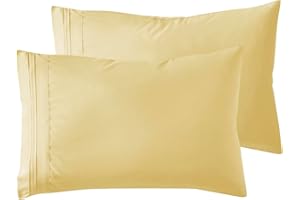 Nestl Light Yellow Pillow Cases Queen Size Set of 2, Soft Queen Pillow Case, 1800 Microfiber Queen Pillow Cases 2, Pillowcases Queen, Envelope Closure Pillowcase, Pillow Covers Queen Size, 20x30 Inch