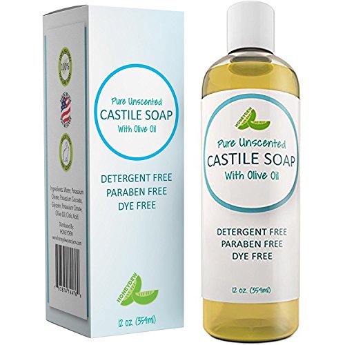 100% Pure Castile Soap Unscented Liquid Mild Soap for Body or Home Use with Olive Oil and Glycerin Nourishing Natural Skin Care Vegan Friendly All Purpose Cleaner Detergent Free & SLS Free Daily Soap