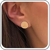 Erimberate Bohemian Gold Hammered Coin Stud Earrings Textured Disc Round Earrings Tiny Metal Hammered Circle Earring Jewelry for Women