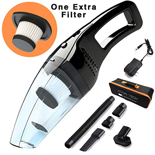 Attom Tech Cordless Handheld Vacuum Cleaner Rechargable 120W Strong Suction Car Cleaner Wet and Dry Portable for Car Auto Home Kitchen with Easy Washable Filter, Cleaning Brushes(Black)