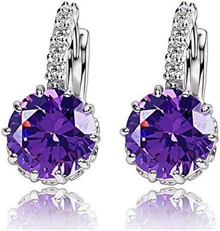 1 Pair Fashion Women Elegant Crystal Rhinestone Silver Plated Ear Stud Earrings Purple..