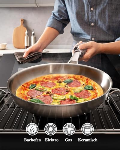 SNOWCLAD 2026 New Model Stainless Steel Pan Set 3-Piece 20 + 24 + 28 cm, Stainless Steel Pan Uncoated, Pan Induction, Universal Pan, Suitable for All Hob Types, Oven and Dishwasher Safe, PFOA-Free
