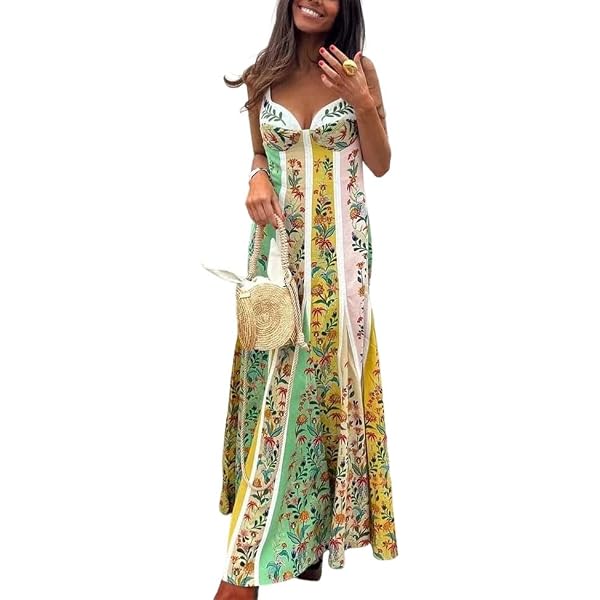 ROAONOCOMO Women Boho Graffiti Cami Long Dress Graphic Spaghetti Strap  Flowy Swing Maxi Dress Colorful A Line Sundress at Amazon Women's Clothing  store