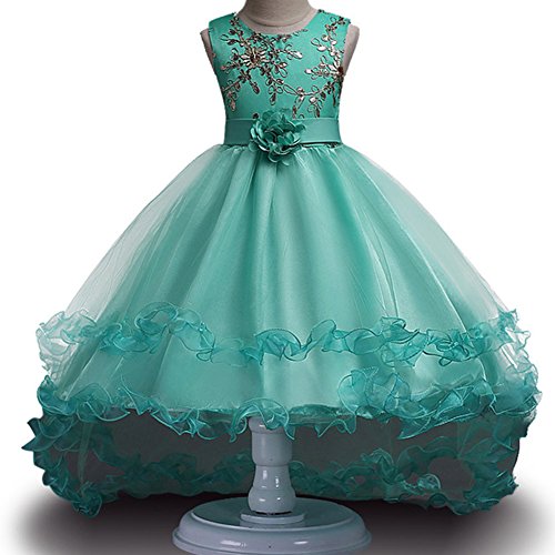 JIANLANPTT Gril Sequins Bodice Trailing Dress Toddler Children Princess Party Gown Costume Green 120(4-5Years)