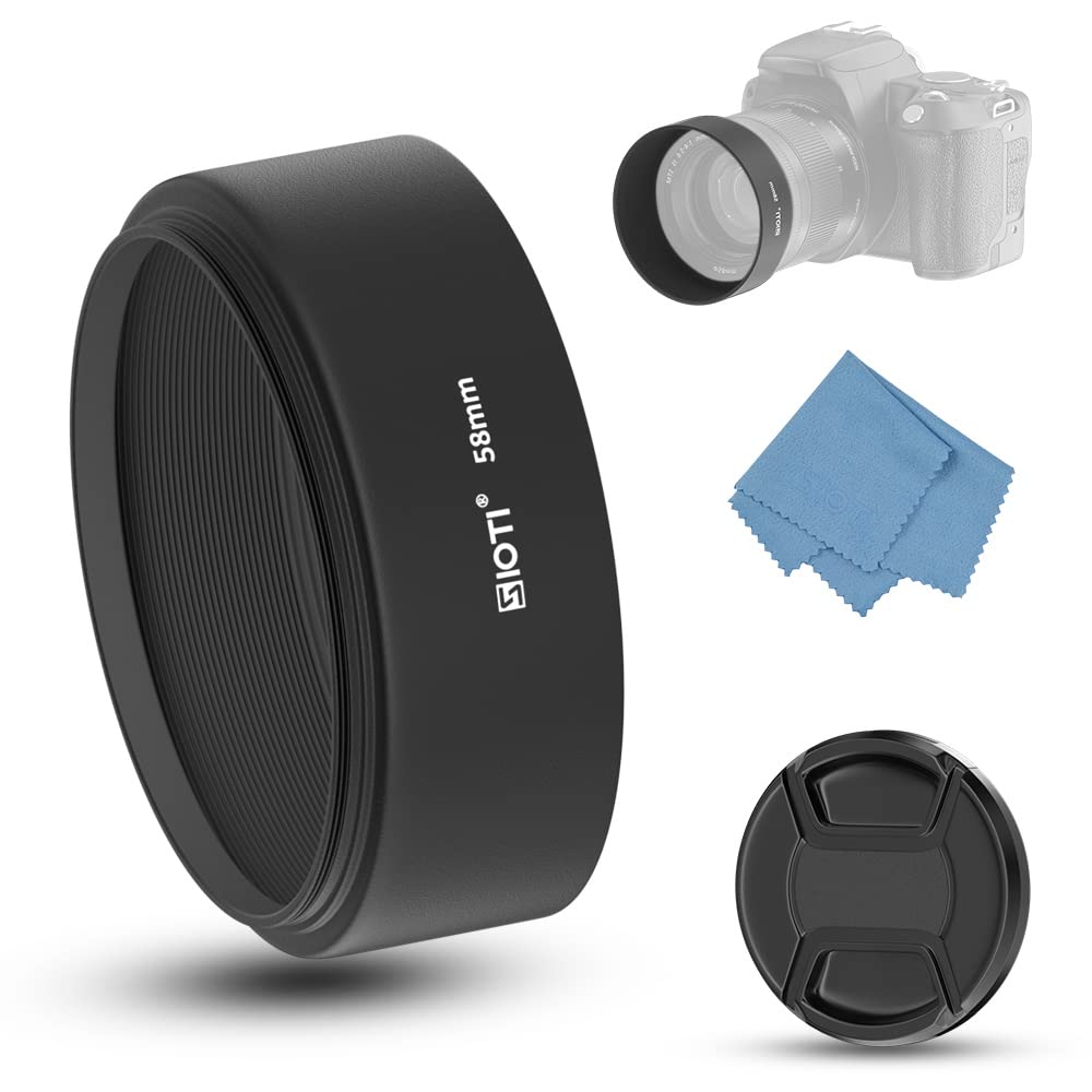 SIOTI Camera Standard Focus Metal Lens Hood with Cleaning Cloth and Lens Cap Compatible with Leica/Fuji/Nikon/Canon/Samsung Standard Thread Lens