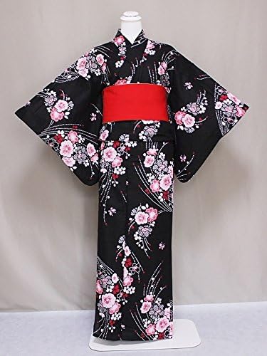 Amazon 女 ゆかた 仕上がり浴衣 女性用仕立済浴衣 黒色地のゆかた X8760 27 浴衣 通販