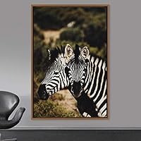 Framed Canvas Wall Art Zebra Animals Dramatic Farmhouse/Country Living Room Multicolor Photography Zebra - 16x24 inches