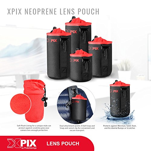 Xpix Large Neoprene Pouch Bag for DSLR Camera Lens (Canon, Nikon, Fujifilm, Sony, Olympus, Panasonic, and More)
