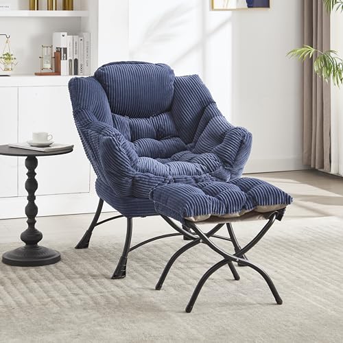 GDFStudio Lazy Chair with Ottoman, Modern Accent Lounge Chair with Armrests & S…